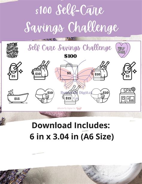 Printable Self Care Savings Challenge Tracker A6 100 Savings Tracker