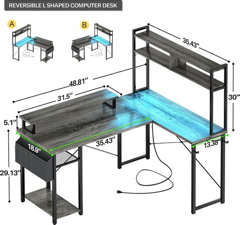 Aheaplus Small L Shaped Gaming Desk With Led Lights Power Outlets