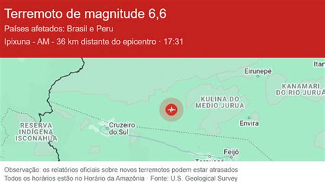 Urgente Terremoto de magnitude 6 6 abala a Amazônia