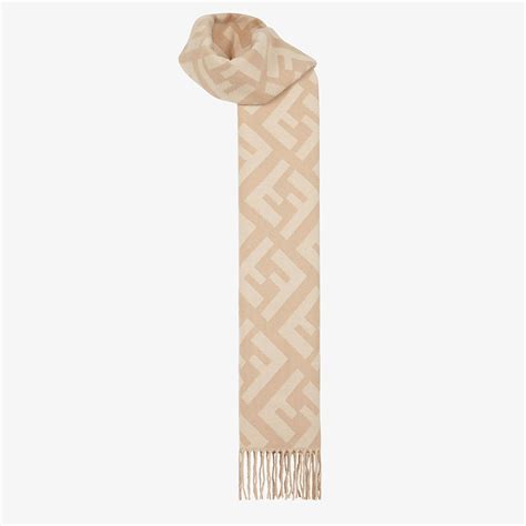 Fendi Women Long Scarf With Fringed Edges Beige