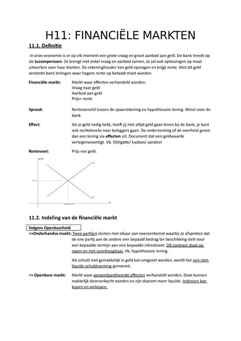 Samenvatting hoofdstuk 11 H11 FINANCIËLE MARKTEN 11 Definitie In