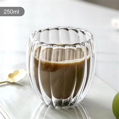 Kkmol Double Wall Glasses Ribbed Glass Coffee Cups Clear Espresso