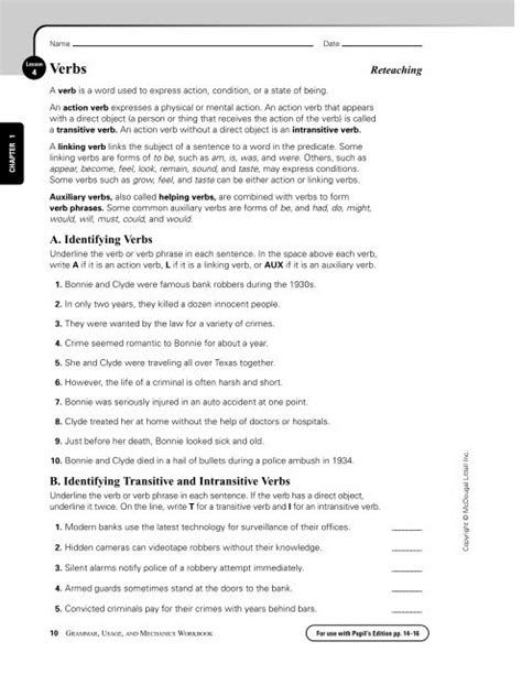 A Identifying Verbs B Identifying Transitive And Intransitive Verbs