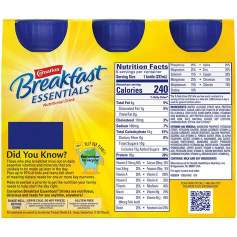 Carnation Breakfast Essentials Complete Nutritional Drink Nutrition