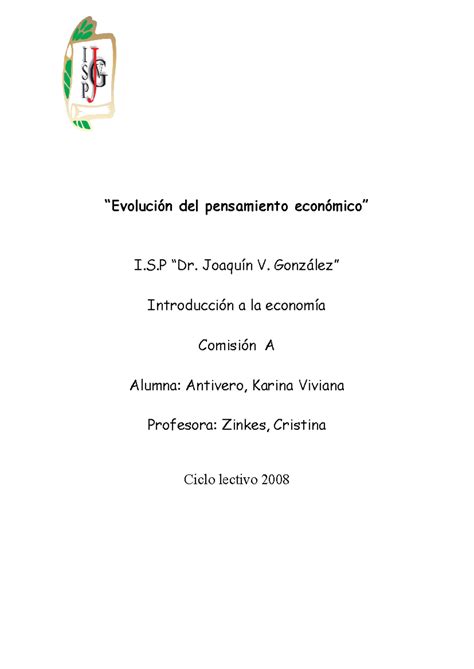 Evolución del Pensamiento Economíco - “Evolución del pensamiento