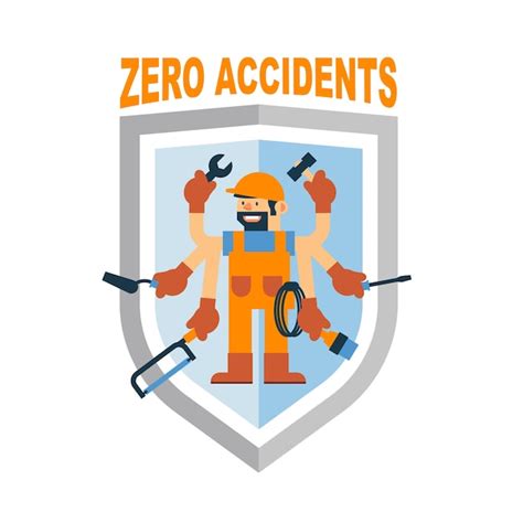 Worker In A Shield Of Zero Accidents Premium Vector