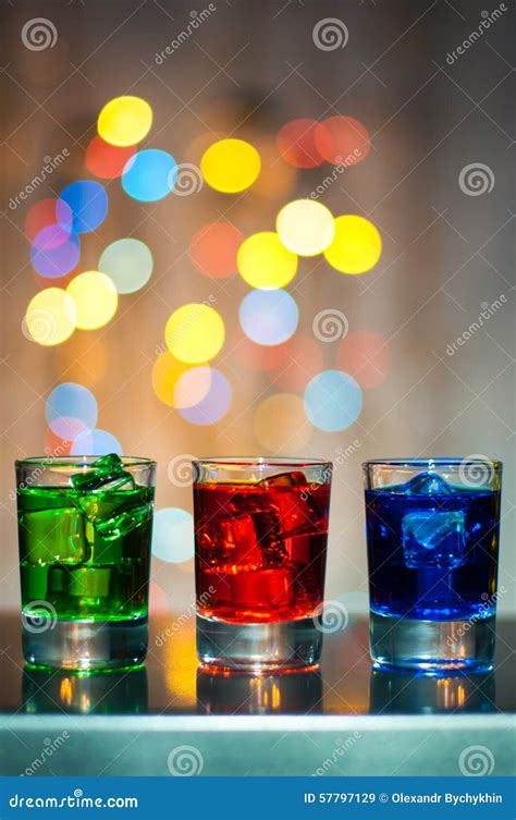 Three Shot Glasses With Cocktail Or Liquor Happy Stock Image Image Of Celebration Cocktail