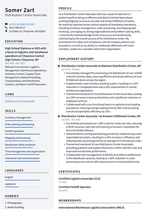 Costco Distribution Center Associate Resume Examples