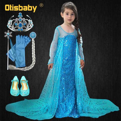 Baby Girls Elsa Dress Floor Length Princess Birthday Party Ball Gown