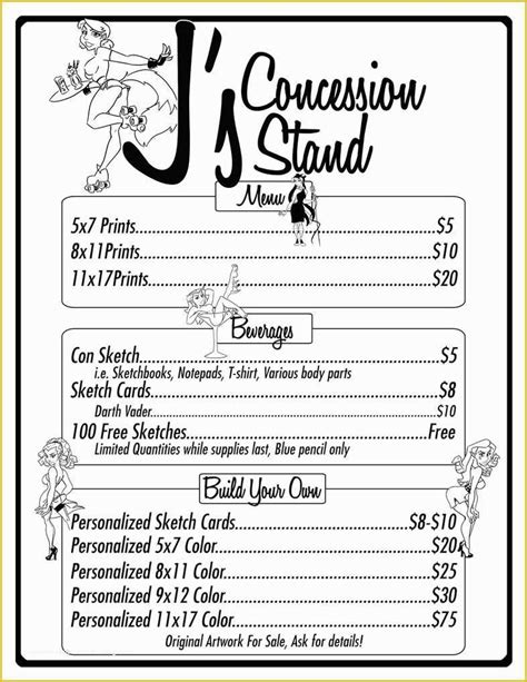 Concession Menu Templates Free Printable