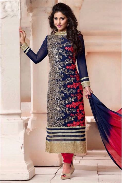 Buy Blue Embroidered Georgette Semi Stitched Churidar Party Wear Salwar