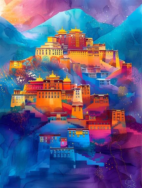 Rainbow Colored Potala Palace Stock Illustration Illustration Of