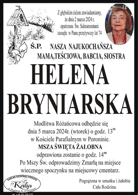 Helena Bryniarska Nekrologi Podhale24 Pl