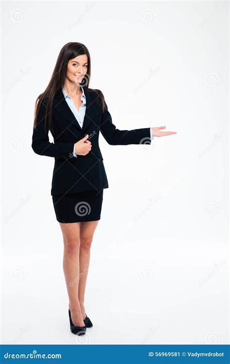 Smiling Businesswoman Showing Welcome Gesture Stock Image Image Of