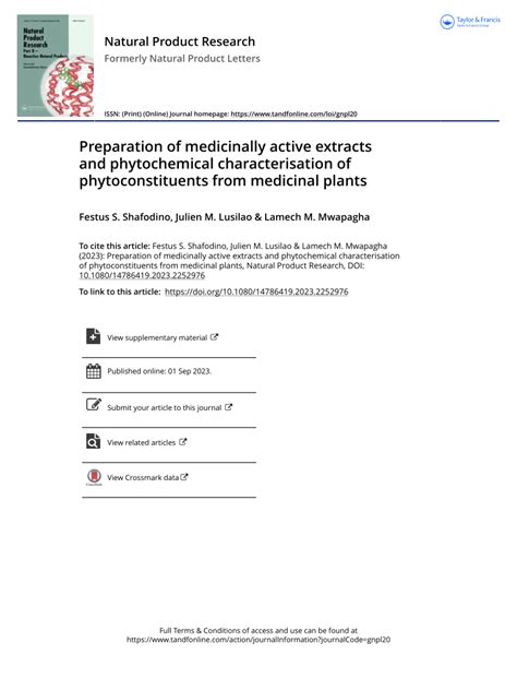 Pdf Preparation Of Medicinally Active Extracts And Phytochemical