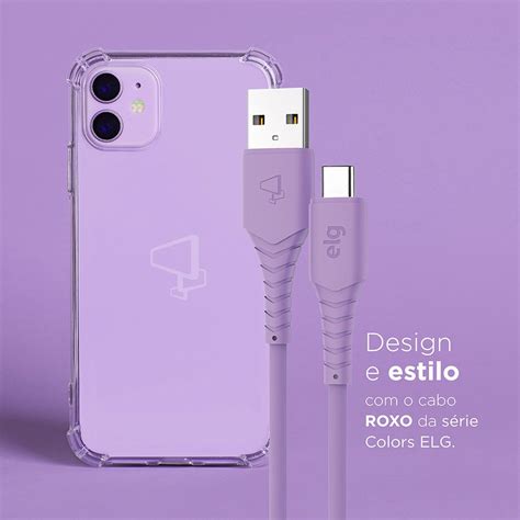 Cabo USB Para Tipo C Emborrachado 1 2M Roxo TC12X Elg 1 UN