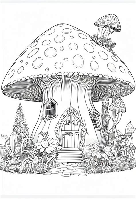 Fairy Coloring Pages Cute Mushroom House Drawing