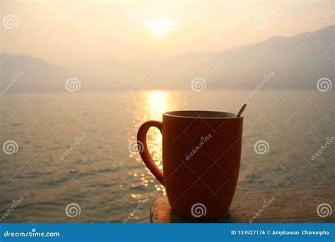 Morning coffee and sunrise stock photo. Image of background - 133927176