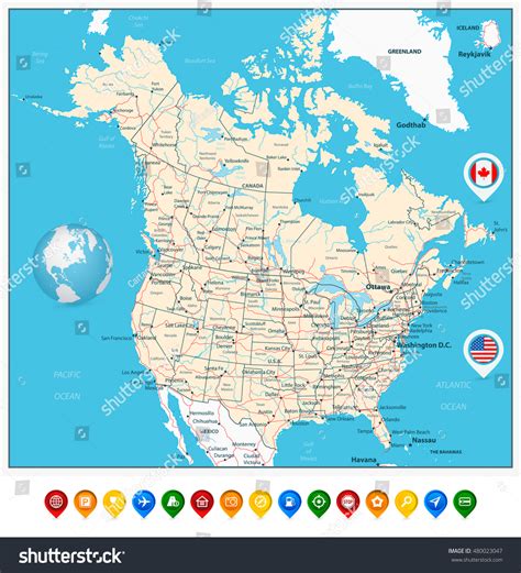 Usa Canada Large Detailed Political Map Stock Vector 480023047 ...