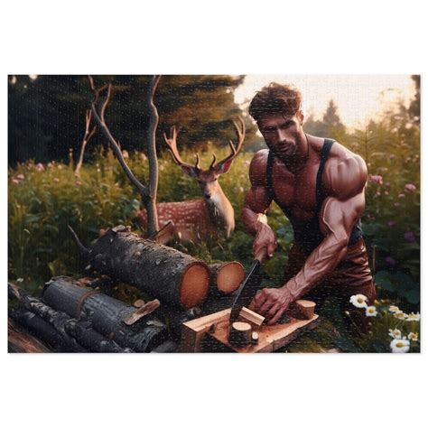 Muscular Lumberjack Deer Sexy Gay Jigsaw Puzzle Piece Etsy