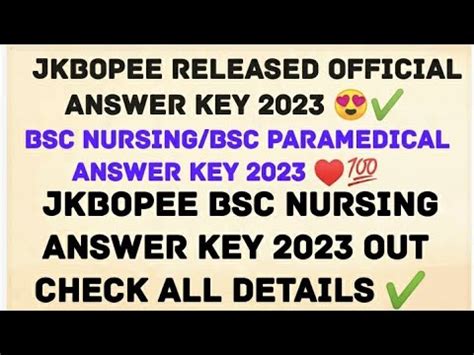 Jkbopee Released Official Answer Key Jkbopee Bsc Nursing Bsc