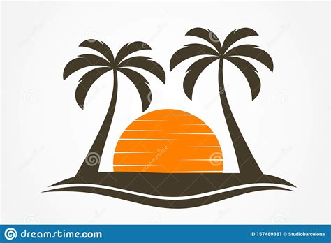 Palmeras Y Puesta De Sol Sobre La Isla Ilustración del Vector