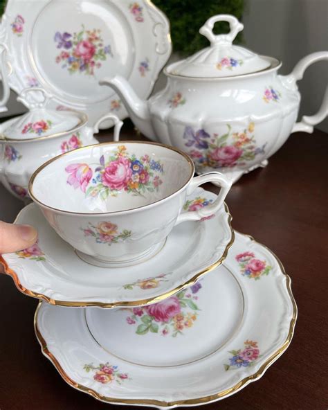 Porcelana Antiga Polonesa Tielsch Tureen Tea Cups Tableware Vintage