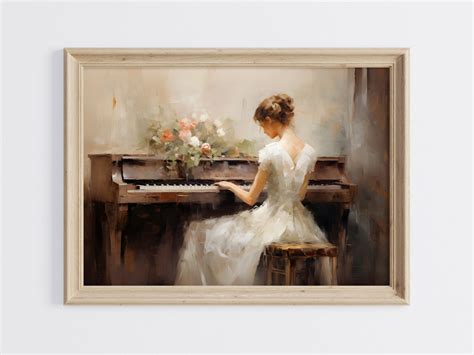 Girl Playing Piano Oil Painting, Piano Oil Painting, Girl Playing Piano Printable Art, Vintage ...