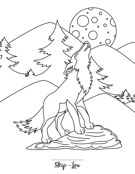 Free Printable Wolf Coloring Pages for Kids | Skip To My Lou | Wolf colors, Moon coloring pages ...