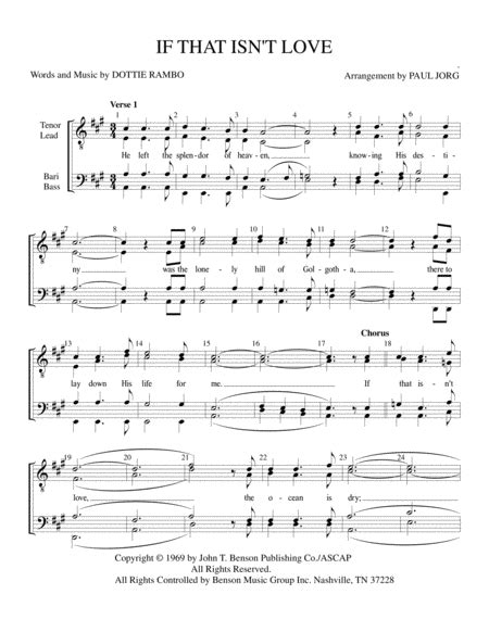 If That Isn't Love by Dottie Rambo - TTBB - Digital Sheet Music | Sheet Music Plus