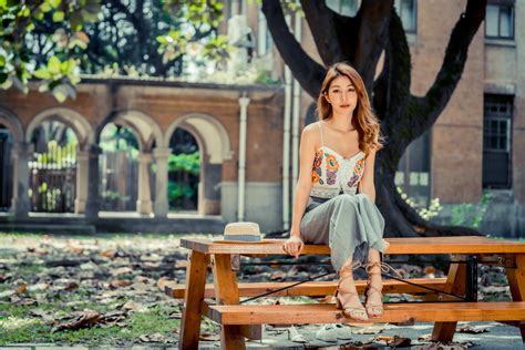 4K Asian Bokeh Sitting Legs Brown Haired Cute HD Wallpaper