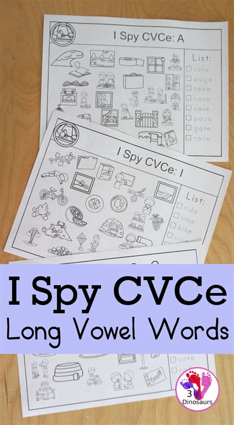 Free Cvce I Spy Printable For A I And O 3 Dinosaurs