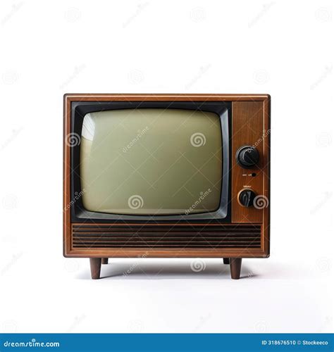 Vintage Tv On White Background With Dark Green And Dark Beige Style