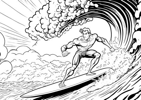 Surfear las olas Vacaciones en el mar Dibujos para colorear para niños