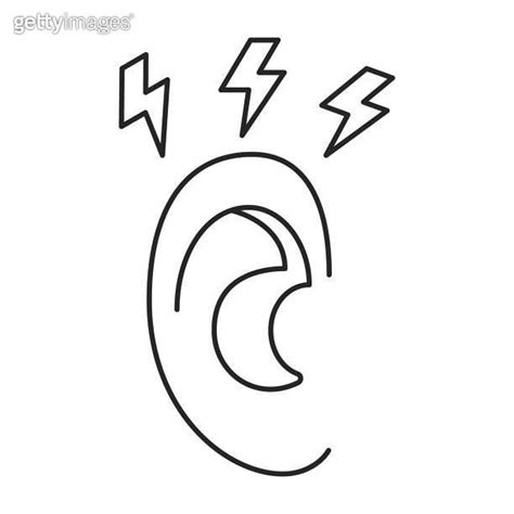 Human Ear With Pain And Tinnitus Line Art Icon Ringing In Ears Hear Loud Noise Earache