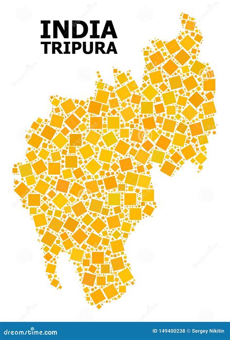 Golden Rotated Square Pattern Map Of Tripura State Stock Illustration