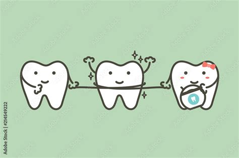 healthy teeth cleaning his friend by dental floss - tooth cartoon ...