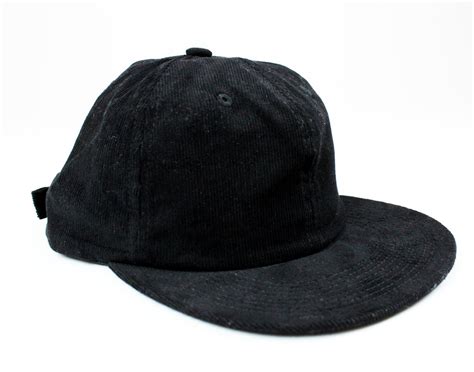 Black Corduroy 6 Panel Flatbill Hat Bulk Caps Wholesale Headwear