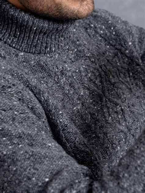 Grey Italian Wool And Cashmere Aran Turtleneck Sweater By Proper Cloth