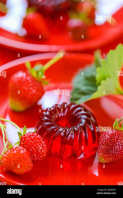 Strawberry Berry jelly.Low calorie diet dessert.Red jelly and ...