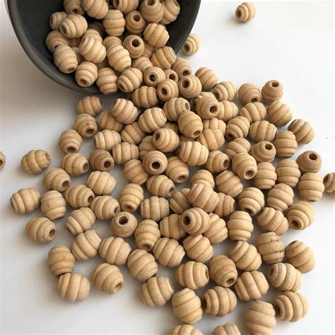 25x Beehive Wooden Beads 14x12mm Unpainted Macrame 4mm Hole Wood Bead