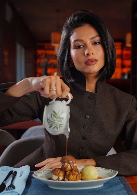portrait  elegant woman  restaurant setting  stock photo