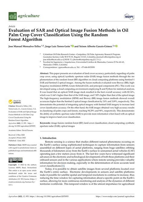 PDF Evaluation Of SAR And Optical Image Fusion Methods In Oil Palm