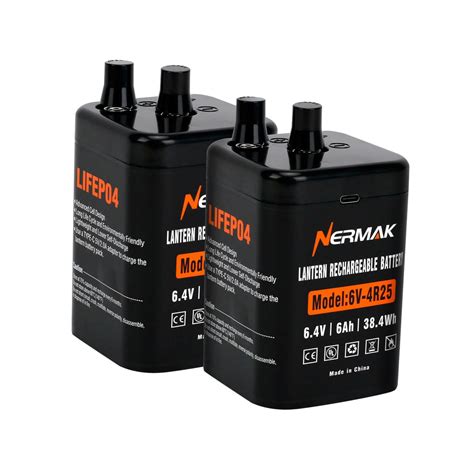 NERMAK 6 Volt 6Ah Lithium Ion Lantern Battery 2 Pack, 2000 Cycles