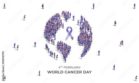 World Cancer Day A Large Group Of People In Purple Color Form A Globe