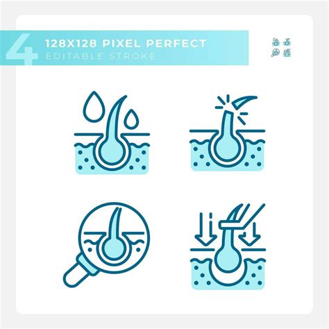 D Pixel Perfect Blue Icons Set Representing Haircare Editable Thin