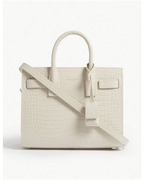 Saint Laurent Sac De Jour Nano Croc Embossed Leather Tote In Natural Lyst