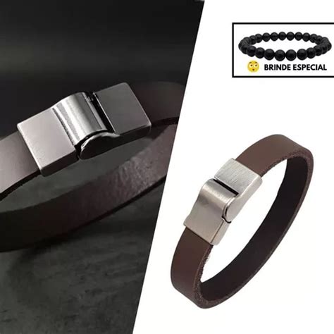 Pulseira Masculina De Couro Leg Timo Marrom Fecho Im Iroh