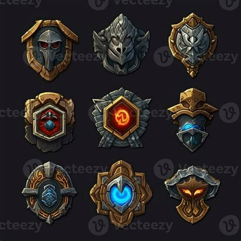 A Set Of Different Shields With Different Designs And Colors