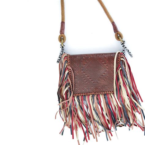 Handmade Boho Leather Fringe Crossbody Purse Western Purses With Fring